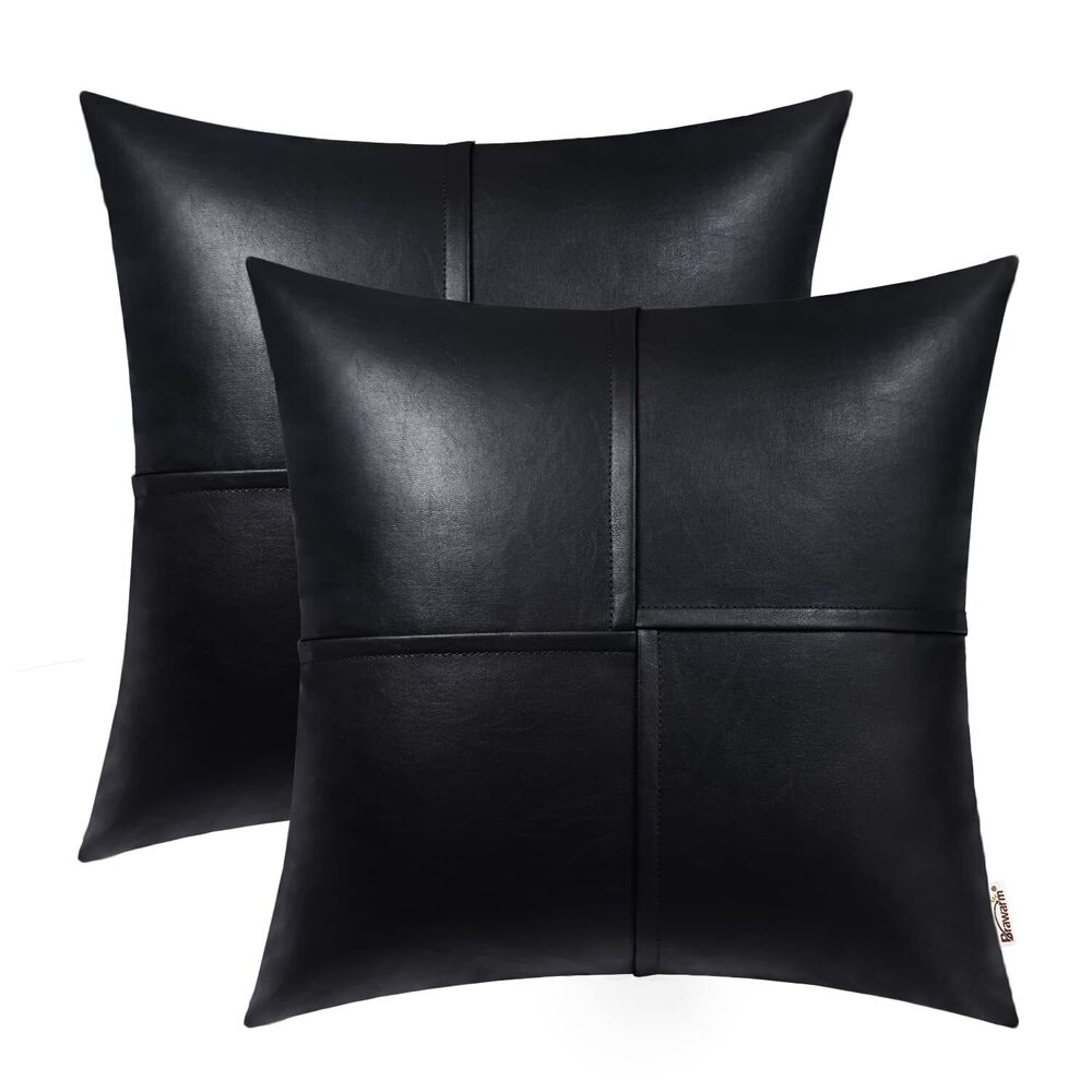 6066 Faux Leather Throw Pillow Covers 22 X 22 Inches, Black Leather Pillow